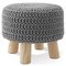 Pouf Ottoman Footstool, 13" Round x 11" High, Hand-Knitted Cotton Footrest, Non-Skid Wood Legs, Boho Foot Stool for Living Room, Bedroom